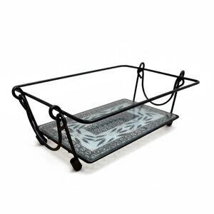 Temp-Tations Old World Wrought Iron Casserole Carrier Stand Black Glass Base